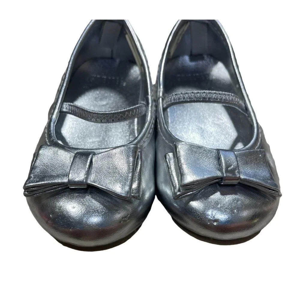 Gymboree Girl Toddler Silver Bow Ballet Flat Shoes Size 6